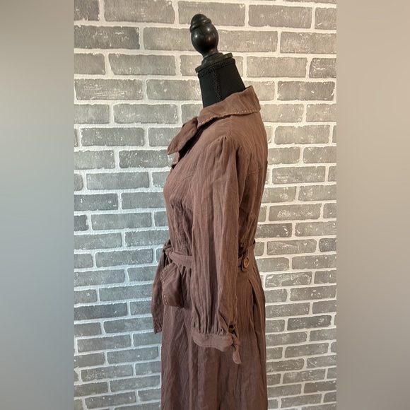Cocoa Brown Belted Cotton Coat Dress Trench Style Women’s Size L NWT - Picture 7 of 12